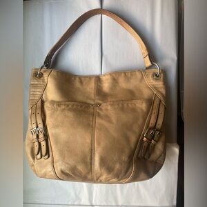 B Makowsky Tan Leather slouch Hobo Shoulder Bag